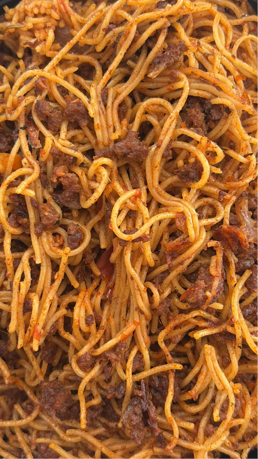 Spaghetti Jollof With Ground Beef (½ tray)
